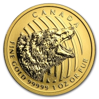 Золотая монета Рычащий гризли 1 унция 2016 год