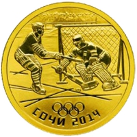 Золотая монета «Хоккей. XXII Олимпийские зимние игры в Сочи 2014» 7,78 грамм