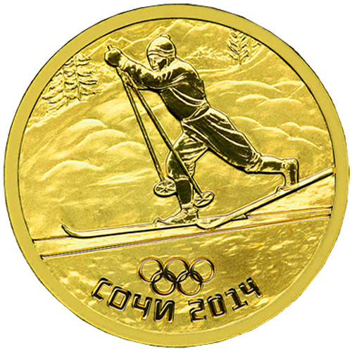 Золотая монета «Лыжный спорт. XXII Олимпийские зимние игры в Сочи 2014» 7,78 грамм