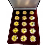 Набор золотых монет «Зимние виды спорта» 15шт.х 31,1 грамм