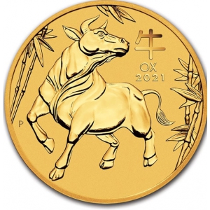 Золотая монета Лунар 3 год Быка 0.25 унции 2021 год
