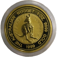 Золотая монета «Кенгуру» 1 oz 1999г. Имеются потертости.