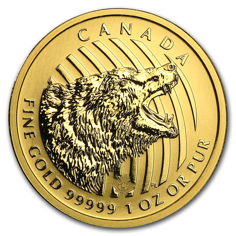 Золотая монета «Рычащий гризли» 1 oz 2016г.